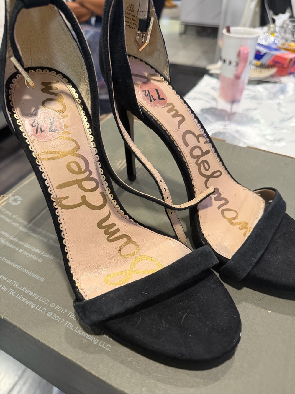 Sam Edelman Black Suede Ankle-Strap Stiletto Sandals
